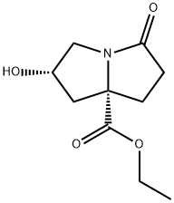 1H-Pyrrolizine-7a(5H)-carboxylic acid, tetrahydro-2-hydroxy-5-oxo-, ethyl ester, (2S,7aS)- Struktur