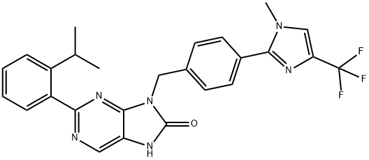 7,9-Dihydro-2-[2-(1-methylethyl)phenyl]-9-[[4-[1-methyl-4-(trifluoromethyl)-1H-imidazol-2-yl]phenyl]methyl]-8H-purin-8-one Struktur