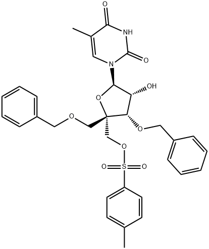 Uridine, 5-methyl-4'-C-[[[(4-methylphenyl)sulfonyl]oxy]methyl]-3',5'-bis-O-(phenylmethyl)- Struktur