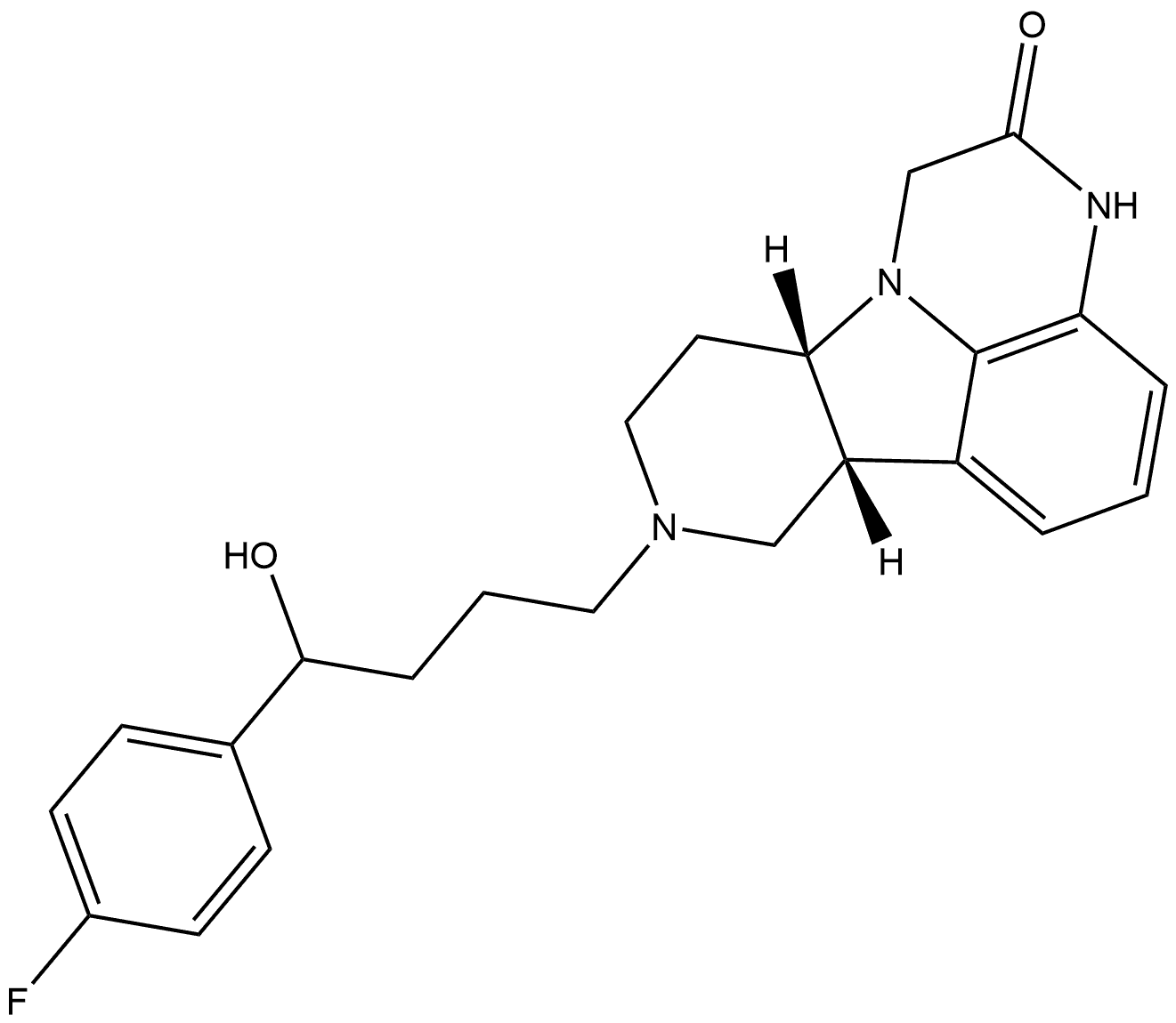 (6bR,10aS)-8-[4-(4-Fluorophenyl)-4-hydroxybutyl]-6b,7,8,9,10,10a-hexahydro-1H-pyrido[3′,4′:4,5]pyrrolo[1,2,3-de]quinoxalin-2(3H)-one Struktur