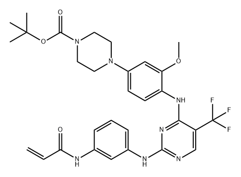 1-Piperazinecarboxylic acid, 4-[3-methoxy-4-[[2-[[3-[(1-oxo-2-propen-1-yl)amino]phenyl]amino]-5-(trifluoromethyl)-4-pyrimidinyl]amino]phenyl]-, 1,1-dimethylethyl ester Struktur