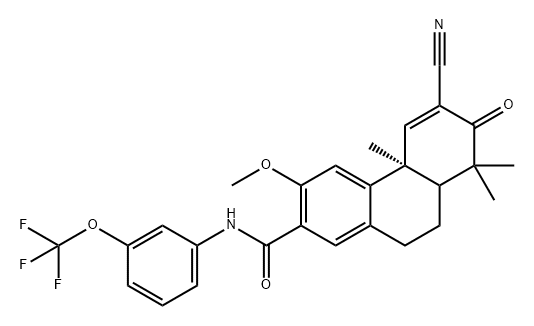 2-Phenanthrenecarboxamide, 6-cyano-4b,7,8,8a,9,10-hexahydro-3-methoxy-4b,8,8-trimethyl-7-oxo-N-[3-(trifluoromethoxy)phenyl]-, (4bS)- Struktur