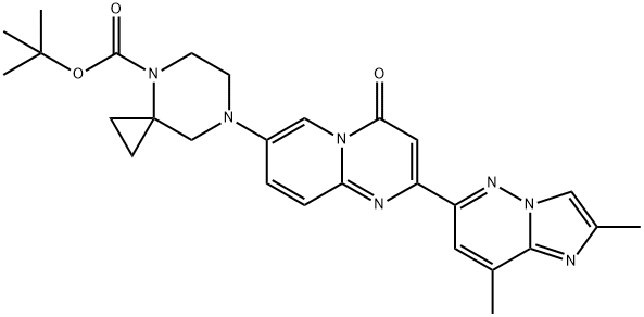 4,7-Diazaspiro[2.5]octane-4-carboxylic acid, 7-[2-(2,8-dimethylimidazo[1,2-b]pyridazin-6-yl)-4-oxo-4H-pyrido[1,2-a]pyrimidin-7-yl]-, 1,1-dimethylethyl ester Struktur