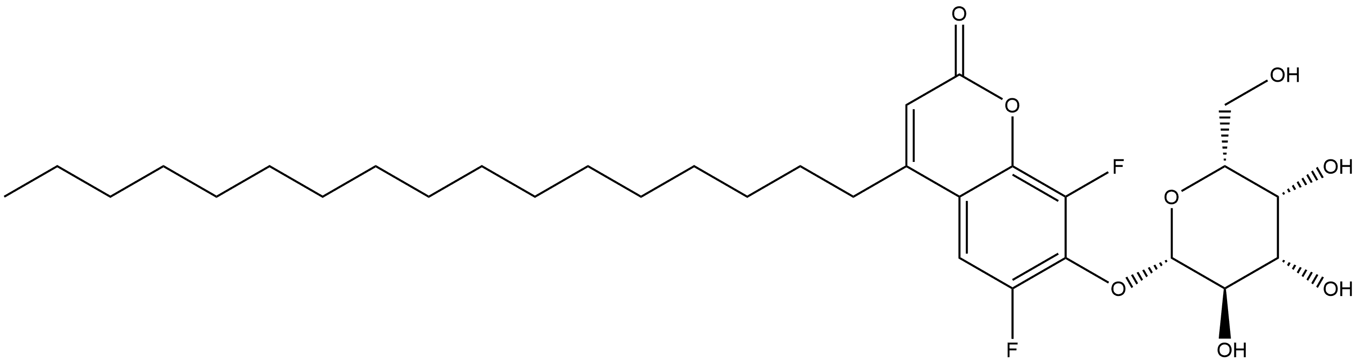 2H-1-Benzopyran-2-one, 6,8-difluoro-7-(β-D-galactopyranosyloxy)-4-heptadecyl- Struktur