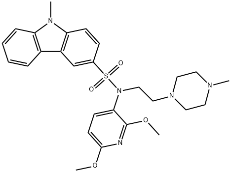 9H-Carbazole-3-sulfonamide, N-(2,6-dimethoxy-3-pyridinyl)-9-methyl-N-[2-(4-methyl-1-piperazinyl)ethyl]- Struktur