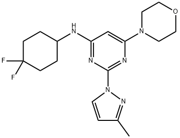 4-Pyrimidinamine, N-(4,4-difluorocyclohexyl)-2-(3-methyl-1H-pyrazol-1-yl)-6-(4-morpholinyl)- Struktur