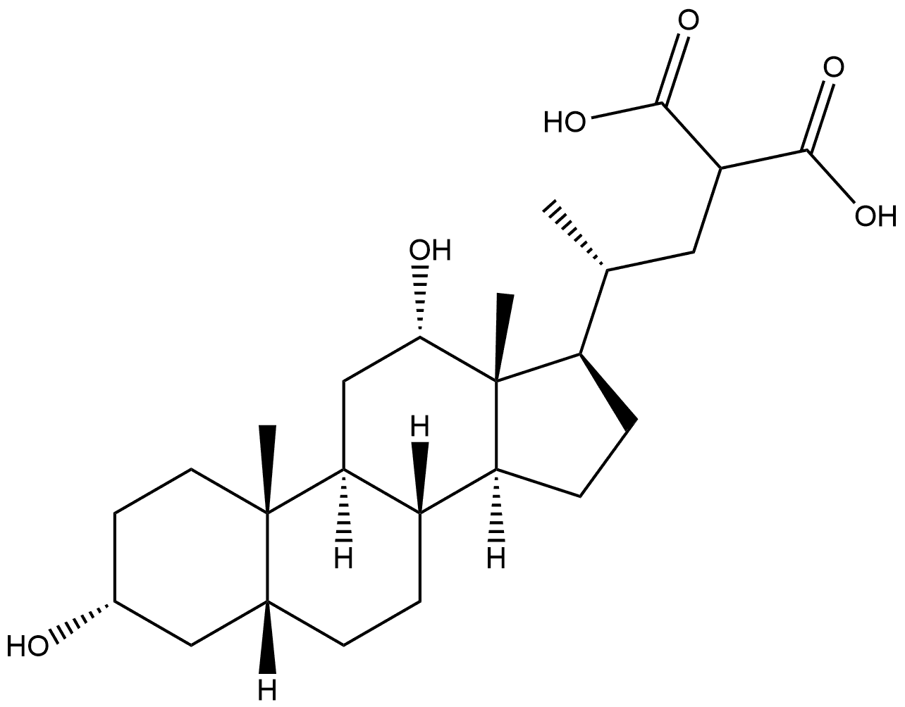 24-Norcholane-23,23-dicarboxylic acid, 3,12-dihydroxy-, (3α,5β,12α)- Struktur