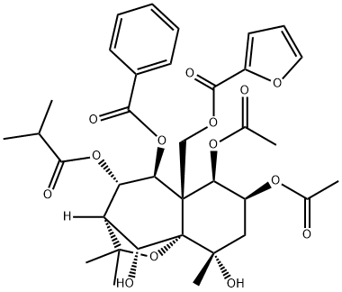 2-Furancarboxylic acid, [(3S,4S,5S,5aS,6R,7S,9S,9aS,10R)-6,7-bis(acetyloxy)-5-(benzoyloxy)octahydro-9,10-dihydroxy-2,2,9-trimethyl-4-(2-methyl-1-oxopropoxy)-5aH-3,9a-methano-1-benzoxepin-5a-yl]methyl ester Struktur