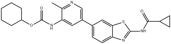 Carbamic acid, N-[5-[2-[(cyclopropylcarbonyl)amino]-6-benzothiazolyl]-2-methyl-3-pyridinyl]-, cyclohexyl ester Struktur