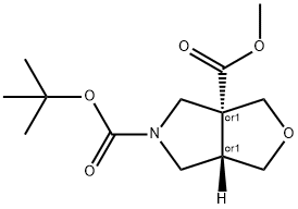 1H-Furo[3,4-c]pyrrole-3a,5(3H,6aH)-dicarboxylic acid, dihydro-, 5-(1,1-dimethylethyl) 3a-methyl ester, (3aR,6aS)-rel- Struktur