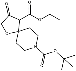 1-Oxa-8-azaspiro[4.5]decane-4,8-dicarboxylic acid, 3-oxo-, 8-(1,1-dimethylethyl) 4-ethyl ester Struktur