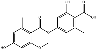 Benzoic acid, 2-hydroxy-4-[(4-hydroxy-2-methoxy-6-methylbenzoyl)oxy]-6-methyl- Struktur