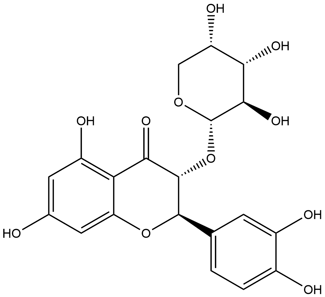 4H-1-Benzopyran-4-one, 3-(α-L-arabinopyranosyloxy)-2-(3,4-dihydroxyphenyl)-2,3-dihydro-5,7-dihydroxy-, (2R,3R)- Struktur