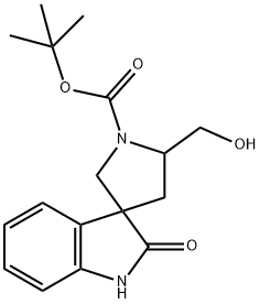 Spiro[3H-indole-3,3'-pyrrolidine]-1'-carboxylic acid, 1,2-dihydro-5'-(hydroxymethyl)-2-oxo-, 1,1-dimethylethyl ester Struktur