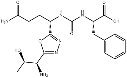 L-Phenylalanine, N-[[[(1S)-4-amino-1-[5-[(1S,2R)-1-amino-2-hydroxypropyl]-1,3,4-oxadiazol-2-yl]-4-oxobutyl]amino]carbonyl]- Struktur