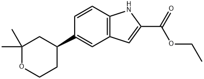 1H-Indole-2-carboxylic acid, 5-[(4S)-tetrahydro-2,2-dimethyl-2H-pyran-4-yl]-, ethyl ester Struktur