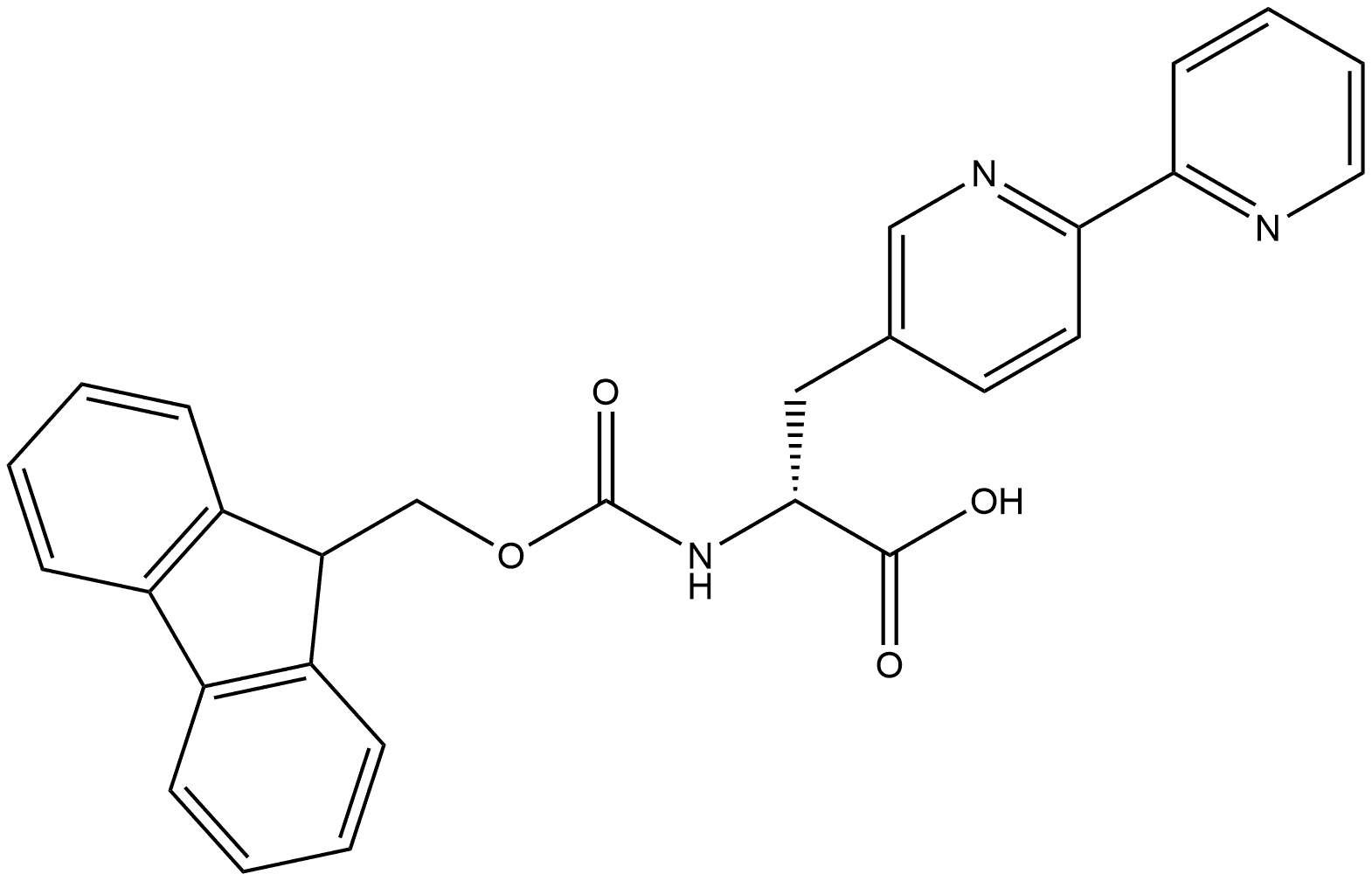 [2,2'-Bipyridine]-5-propanoic acid, α-[[(9H-fluoren-9-ylmethoxy)carbonyl]amino]-, (αR)- Struktur