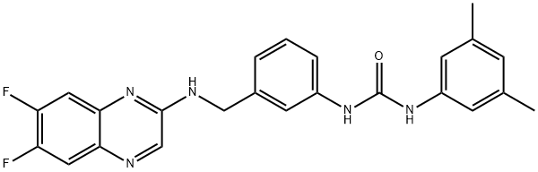 Urea, N-[3-[[(6,7-difluoro-2-quinoxalinyl)amino]methyl]phenyl]-N'-(3,5-dimethylphenyl)- Struktur