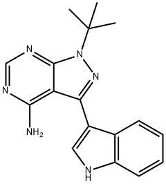 1H-Pyrazolo[3,4-d]pyrimidin-4-amine, 1-(1,1-dimethylethyl)-3-(1H-indol-3-yl)- Struktur