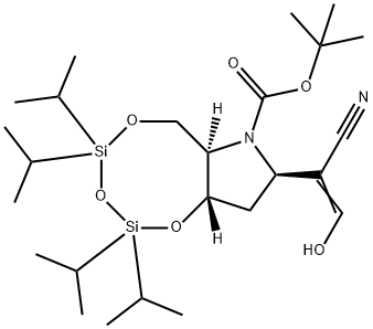 1,3,5,2,4-Trioxadisilocino7,6-bpyrrole-7(6H)-carboxylic acid, 8-(1-cyano-2-hydroxyethenyl)tetrahydro-2,2,4,4-tetrakis(1-methylethyl)-, 1,1-dimethylethyl ester, (6aR,8R,9aS)- Struktur