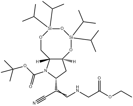 1,3,5,2,4-Trioxadisilocino7,6-bpyrrole-7(6H)-carboxylic acid, 8-1-cyano-2-(2-ethoxy-2-oxoethyl)aminoethenyltetrahydro-2,2,4,4-tetrakis(1-methylethyl)-, 1,1-dimethylethyl ester, (6aR,8R,9aS)- Struktur