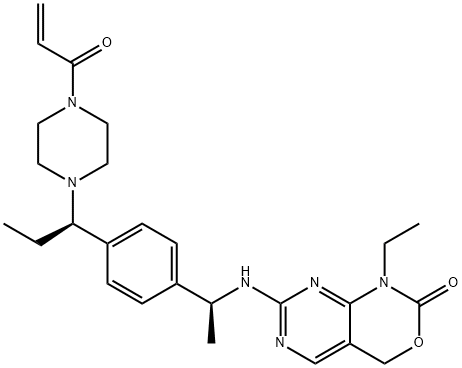 2H-Pyrimido[4,5-d][1,3]oxazin-2-one, 1-ethyl-1,4-dihydro-7-[[(1S)-1-[4-[(1R)-1-[4-(1-oxo-2-propen-1-yl)-1-piperazinyl]propyl]phenyl]ethyl]amino]- Struktur