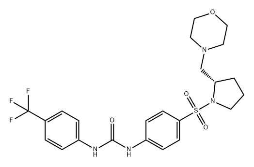 Urea, N-[4-[[(2S)-2-(4-morpholinylmethyl)-1-pyrrolidinyl]sulfonyl]phenyl]-N'-[4-(trifluoromethyl)phenyl]- Struktur