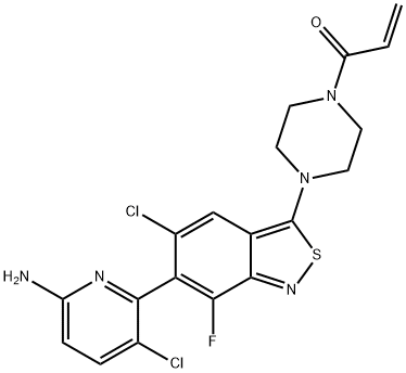 2-Propen-1-one, 1-[4-[6-(6-amino-3-chloro-2-pyridinyl)-5-chloro-7-fluoro-2,1-benzisothiazol-3-yl]-1-piperazinyl]- Struktur