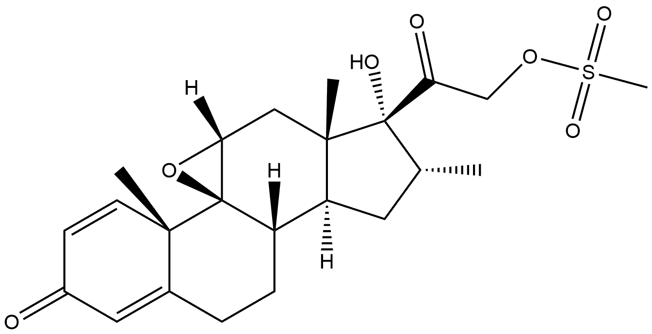 Pregna-1,4-diene-3,20-dione, 9,11-epoxy-17-hydroxy-16-methyl-21-[(methylsulfonyl)oxy]-, (9β,11β,16α)- Struktur