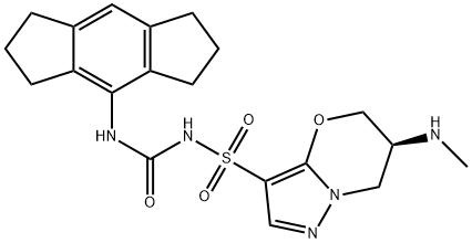 5H-Pyrazolo[5,1-b][1,3]oxazine-3-sulfonamide, N-[[(1,2,3,5,6,7-hexahydro-s-indacen-4-yl)amino]carbonyl]-6,7-dihydro-6-(methylamino)-, (6S)- Struktur