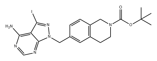 2(1H)-Isoquinolinecarboxylic acid, 6-[(4-amino-3-iodo-1H-pyrazolo[3,4-d]pyrimidin-1-yl)methyl]-3,4-dihydro-, 1,1-dimethylethyl ester Struktur