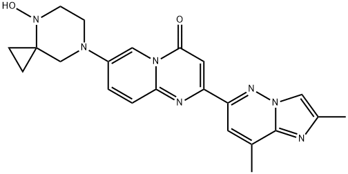 4H-Pyrido[1,2-a]pyrimidin-4-one, 2-(2,8-dimethylimidazo[1,2-b]pyridazin-6-yl)-7-(4-hydroxy-4,7-diazaspiro[2.5]oct-7-yl)- Struktur