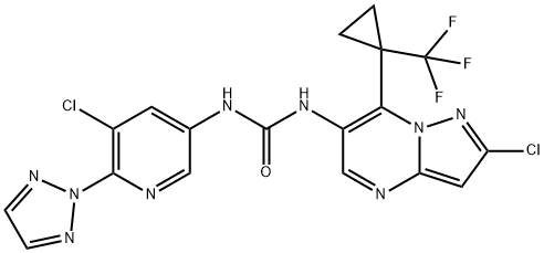 Urea, N-[5-chloro-6-(2H-1,2,3-triazol-2-yl)-3-pyridinyl]-N'-[2-chloro-7-[1-(trifluoromethyl)cyclopropyl]pyrazolo[1,5-a]pyrimidin-6-yl]- Struktur