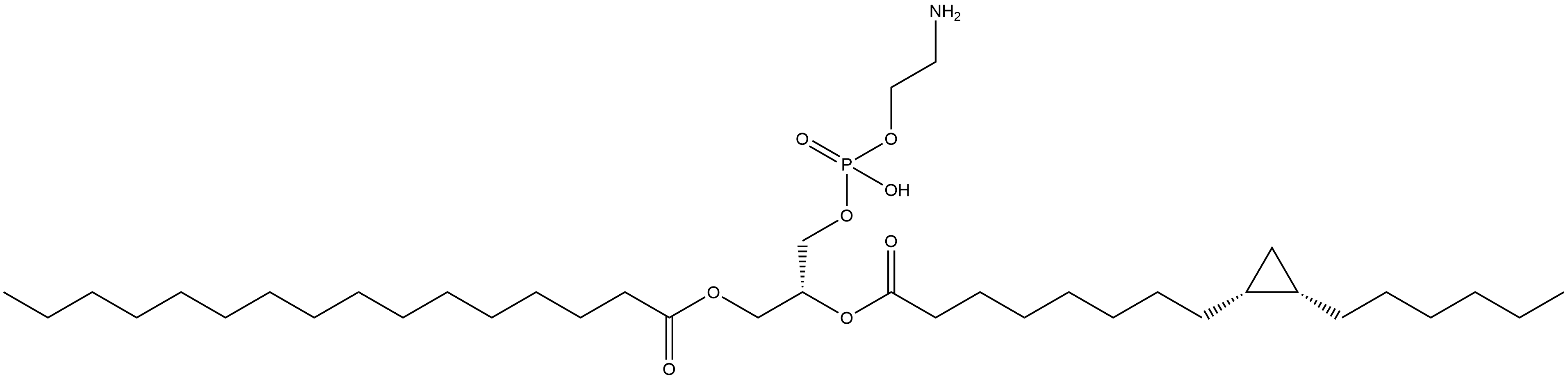 Cyclopropaneoctanoic acid, 2-hexyl-, (1R)-1-[[[(2-aminoethoxy)hydroxyphosphinyl]oxy]methyl]-2-[(1-oxohexadecyl)oxy]ethyl ester, (1R,2S)- Struktur