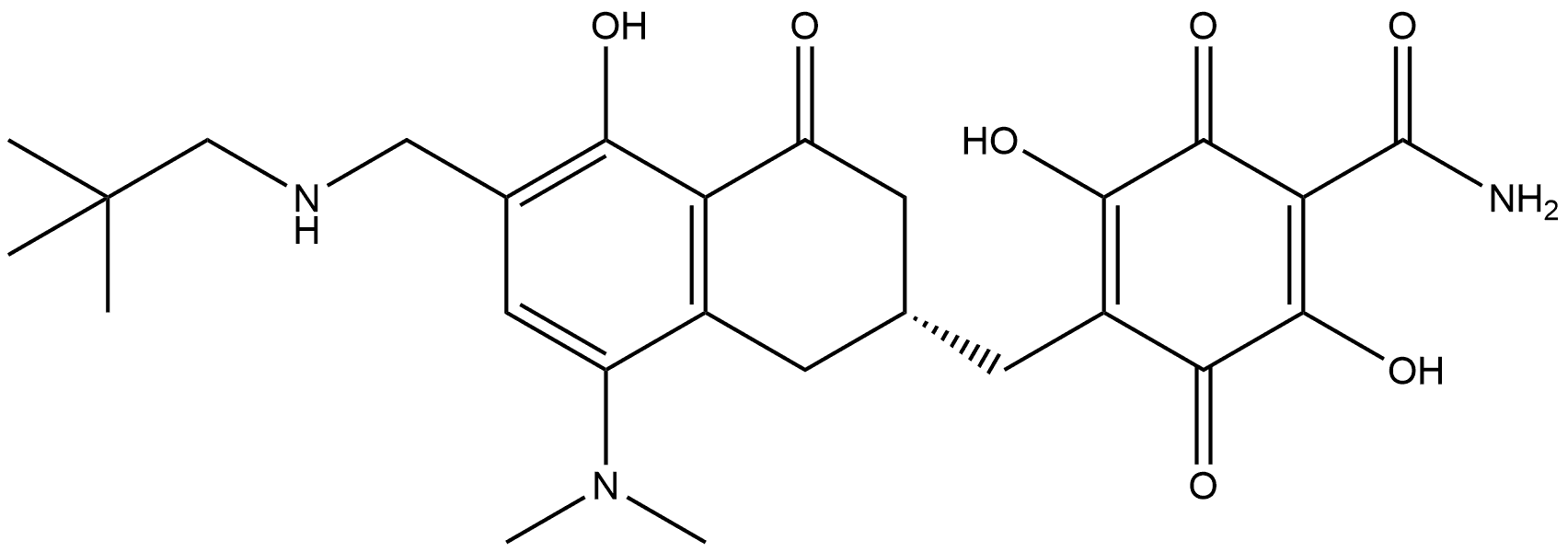 4-[[(2S)-8-(Dimethylamino)-6-[[(2,2-dimethylpropyl)amino]methyl]-1,2,3,4-tetrahydro-5-hydroxy-4-oxo-2-naphthalenyl]methyl]-2,5-dihydroxy-3,6-dioxo-1,4-cyclohexadiene-1-carboxamide Struktur