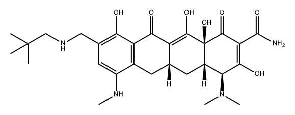 2-Naphthacenecarboxamide, 4-(dimethylamino)-9-[[(2,2-dimethylpropyl)amino]methyl]-1,4,4a,5,5a,6,11,12a-octahydro-3,10,12,12a-tetrahydroxy-7-(methylamino)-1,11-dioxo-, (4S,4aS,5aR,12aS)- Struktur