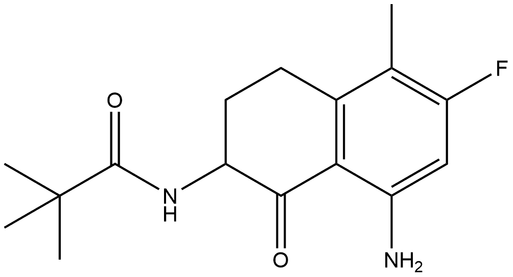 N-(8-amino-6-fluoro-5-methyl-1-oxo-1,2,3,4-tetrahydronaphthalen-2-yl)pivalamide Struktur