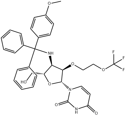 Uridine, 3'-?deoxy-?3'-?[[(4-?methoxyphenyl)?diphenylmethyl]?amino]?-?2'-?O-?[2-?(trifluoromethoxy)?ethyl]?- Struktur