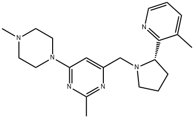 Pyrimidine, 2-methyl-4-(4-methyl-1-piperazinyl)-6-[[(2S)-2-(3-methyl-2-pyridinyl)-1-pyrrolidinyl]methyl]- Struktur