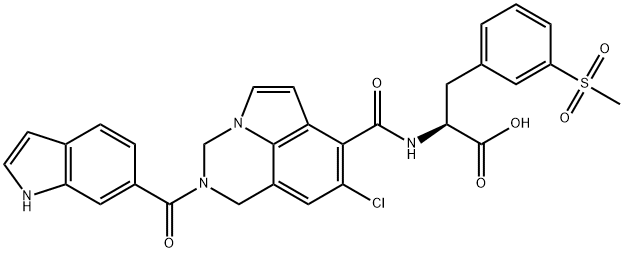 L-Phenylalanine, N-[[8-chloro-2,3-dihydro-2-(1H-indol-6-ylcarbonyl)-1H-pyrrolo[3,2,1-ij]quinazolin-7-yl]carbonyl]-3-(methylsulfonyl)- Struktur