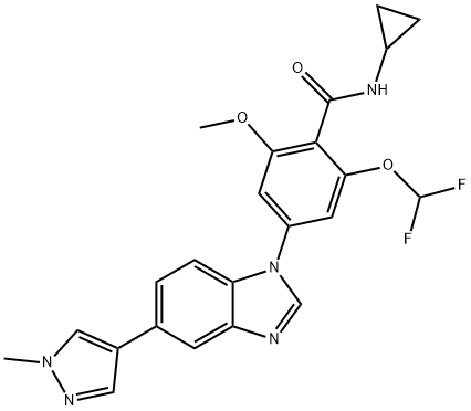 Benzamide, N-cyclopropyl-2-(difluoromethoxy)-6-methoxy-4-[5-(1-methyl-1H-pyrazol-4-yl)-1H-benzimidazol-1-yl]- Struktur