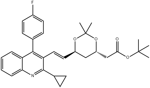 1,3-Dioxane-4-acetic acid, 6-[(1E)-2-[2-cyclopropyl-4-(4-fluorophenyl)-3-quinolinyl]ethenyl]-2,2-dimethyl-, 1,1-dimethylethyl ester, (4S,6S)- Struktur