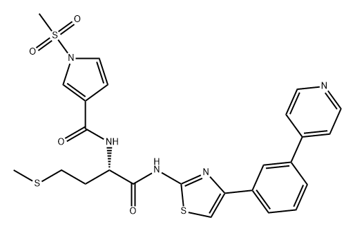 1H-Pyrrole-3-carboxamide, 1-(methylsulfonyl)-N-[(1S)-3-(methylthio)-1-[[[4-[3-(4-pyridinyl)phenyl]-2-thiazolyl]amino]carbonyl]propyl]- Struktur