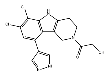 Ethanone, 1-[6,7-dichloro-1,3,4,5-tetrahydro-9-(1H-pyrazol-4-yl)-2H-pyrido[4,3-b]indol-2-yl]-2-hydroxy- Struktur