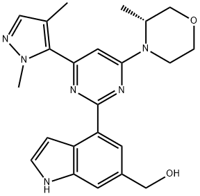 1H-Indole-6-methanol, 4-[4-(1,4-dimethyl-1H-pyrazol-5-yl)-6-[(3R)-3-methyl-4-morpholinyl]-2-pyrimidinyl]- Struktur