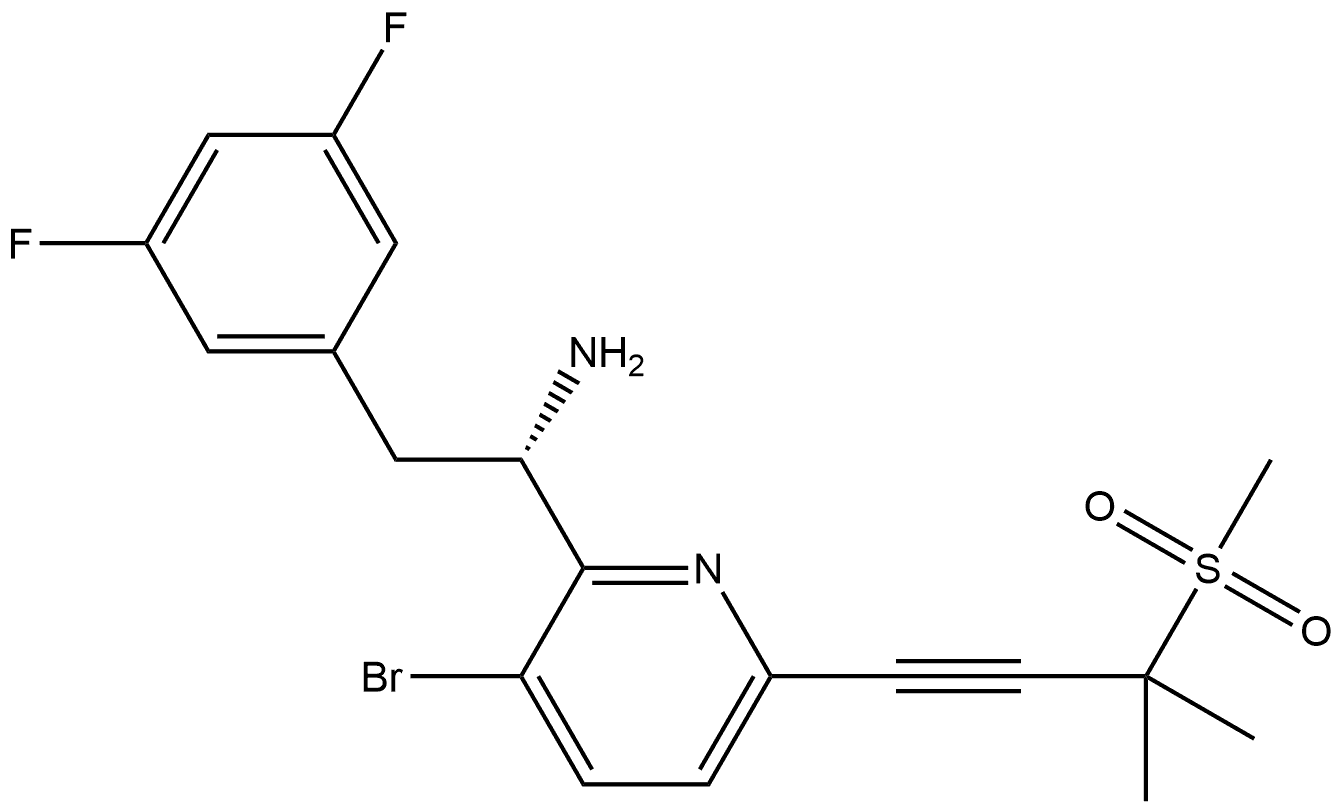 2-Pyridinemethanamine, 3-bromo-α-[(3,5-difluorophenyl)methyl]-6-[3-methyl-3-(methylsulfonyl)-1-butyn-1-yl]-, (αS)- Struktur