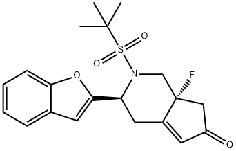 6H-Cyclopenta[c]pyridin-6-one, 3-(2-benzofuranyl)-2-[(1,1-dimethylethyl)sulfonyl]-7a-fluoro-1,2,3,4,7,7a-hexahydro-, (3S,7aR)- Struktur