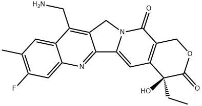 1H-Pyrano[3',4':6,7]indolizino[1,2-b]quinoline-3,14(4H,12H)-dione, 11-(aminomethyl)-4-ethyl-8-fluoro-4-hydroxy-9-methyl-, (4S)- Struktur