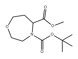 1,4-Oxazepine-4,5(5H)-dicarboxylic acid, tetrahydro-, 4-(1,1-dimethylethyl) 5-methyl ester Struktur