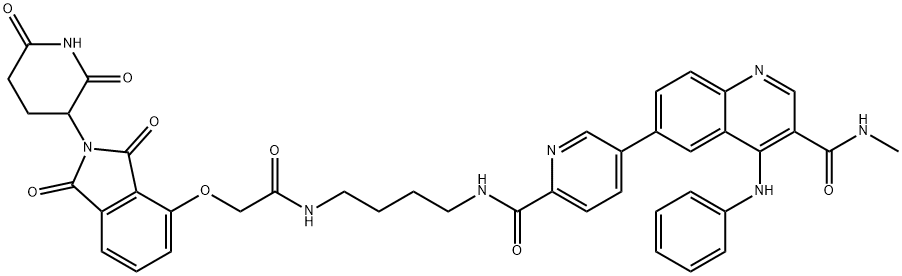 3-Quinolinecarboxamide, 6-[6-[[[4-[[2-[[2-(2,6-dioxo-3-piperidinyl)-2,3-dihydro-1,3-dioxo-1H-isoindol-4-yl]oxy]acetyl]amino]butyl]amino]carbonyl]-3-pyridinyl]-N-methyl-4-(phenylamino)- Struktur